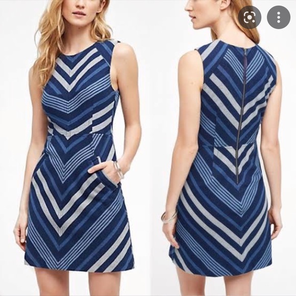 Anthropologie Dresses & Skirts - Anthropologie Maeve Blue Chevron Antonia Sleeveless Dress